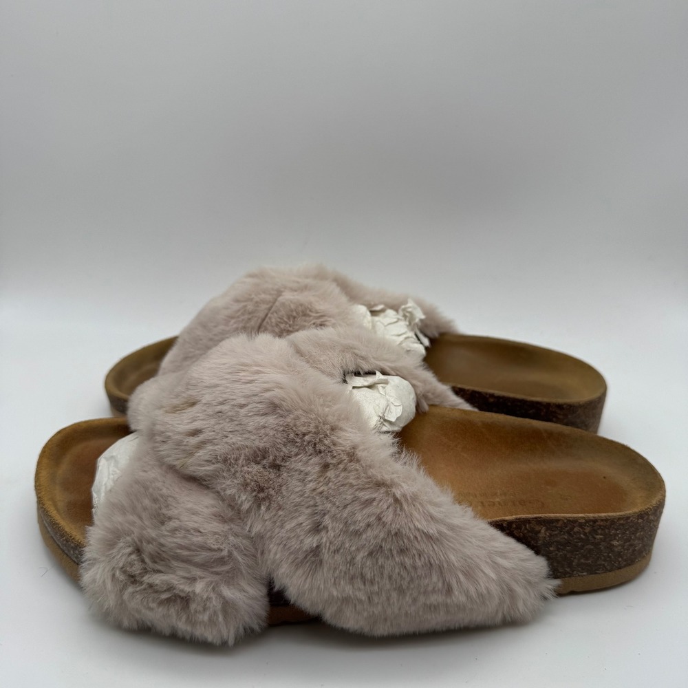 Garnet Hill Womens Faux Fur Crisscross Slide Sandals Taupe Made in Italy Size 9 - Picture 3 of 6